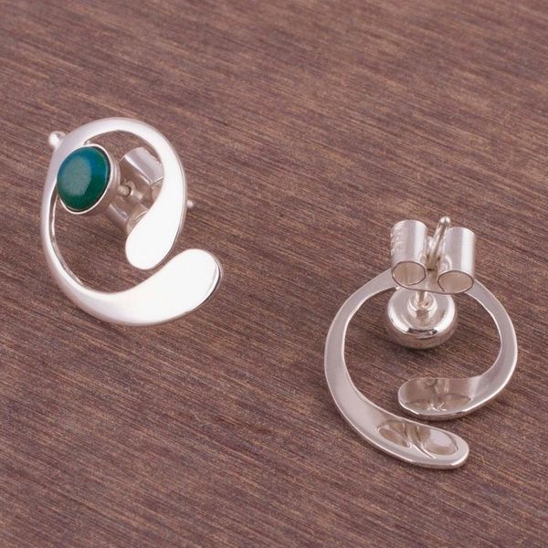 Alternate image for Chrysocolla and Sterling Silver Drop Earrings from Peru Caress of an Angel