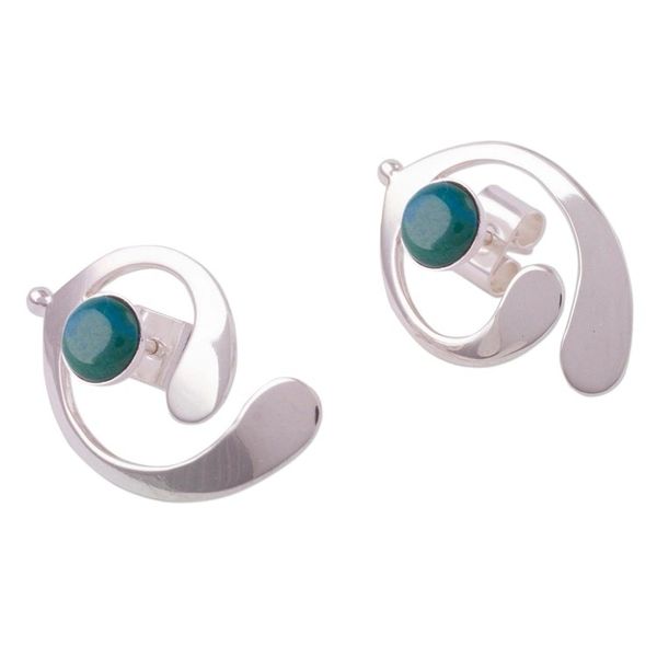 Alternate image for Chrysocolla and Sterling Silver Drop Earrings from Peru Caress of an Angel