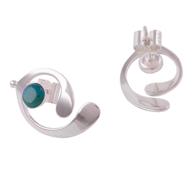 Alternate image for Chrysocolla and Sterling Silver Drop Earrings from Peru Caress of an Angel