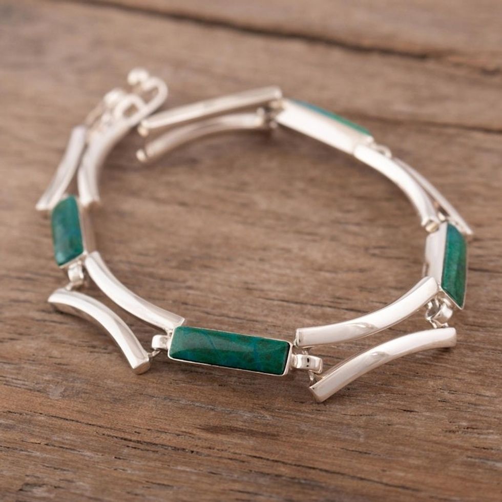 Link Bracelet with Chrysocolla 'Andean Arcs'