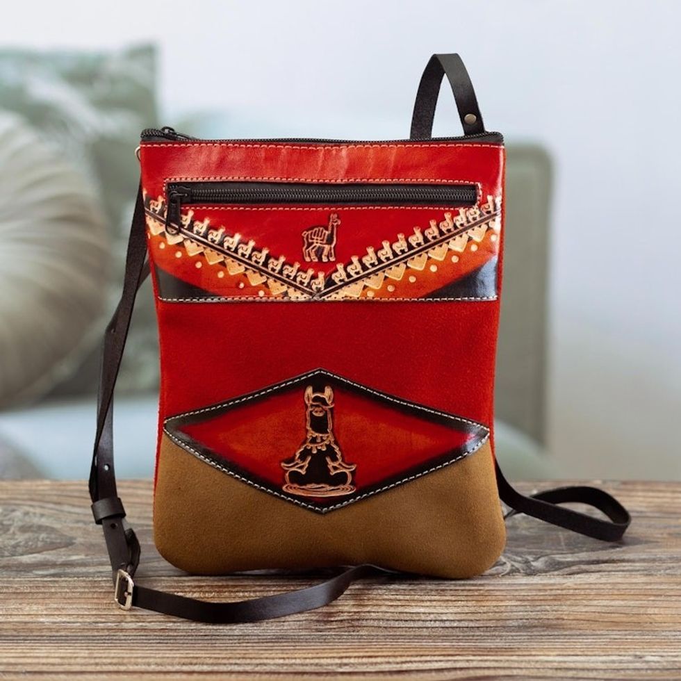 Red Llama Suede Sling with Adjustable Leather Strap 'Little Red Llama'