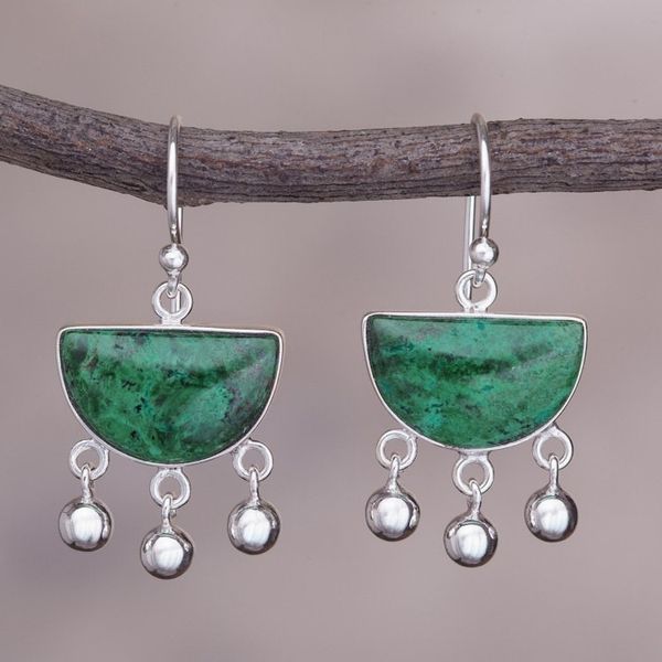 Alternate image for Hand Made Sterling Silver Chrysocolla Dangle Earrings Beautiful Universe