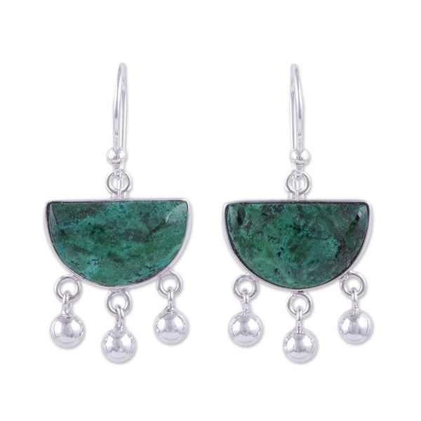 Alternate image for Hand Made Sterling Silver Chrysocolla Dangle Earrings Beautiful Universe