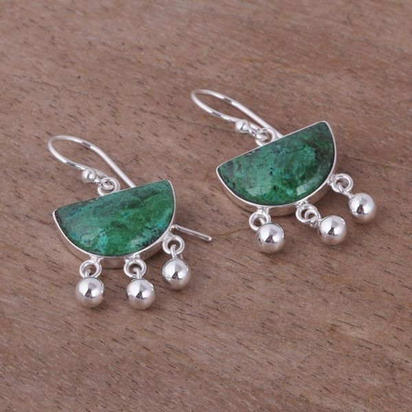 Alternate image for Hand Made Sterling Silver Chrysocolla Dangle Earrings Beautiful Universe