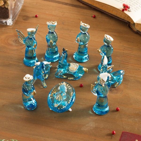 Alternate image for Blue Gilded Glass Nativity Scene from Peru 12 Piece Andean Festivity in Blue