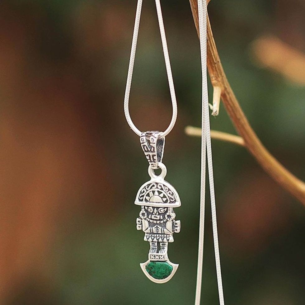 Artisan Crafted Silver and Chrysocolla Pendant Necklace 'Andean Force'