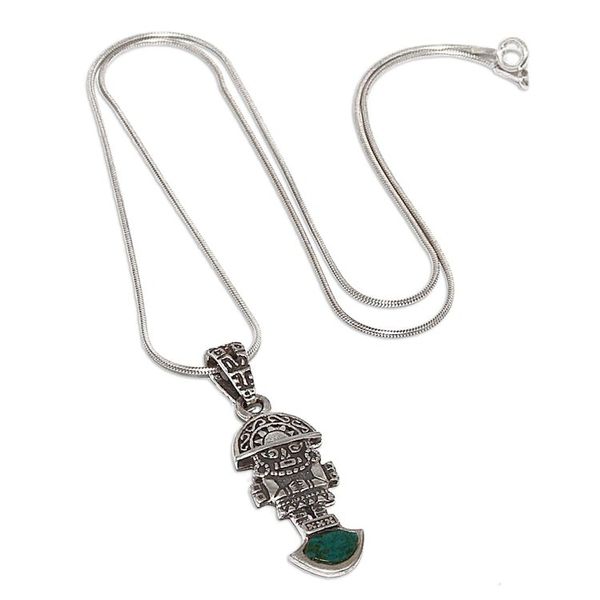 Alternate image for Artisan Crafted Silver and Chrysocolla Pendant Necklace Andean Force