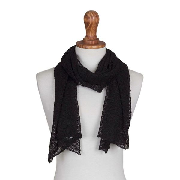 Alternate image for Textured 100 Baby Alpaca Wrap Scarf in Black from Peru Black Gossamer