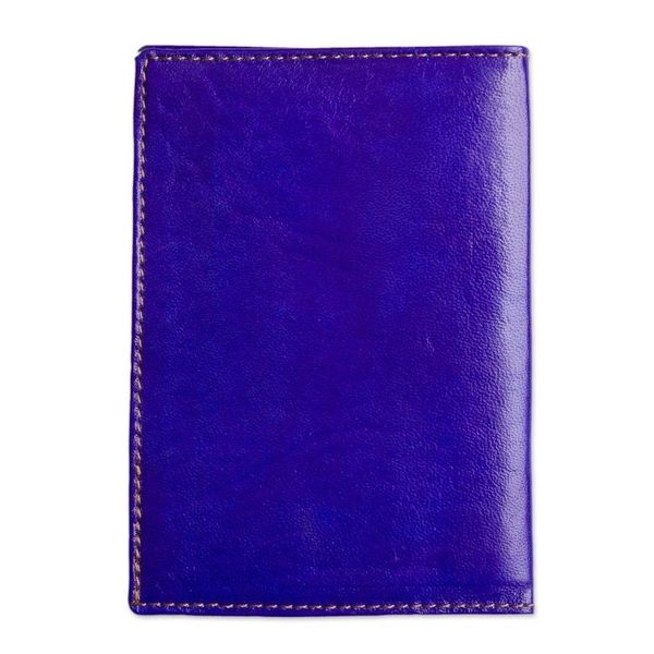 Alternate image for Blue Leather Passport Cover with Hand Painted Flowers Lovely Traveler in Blue