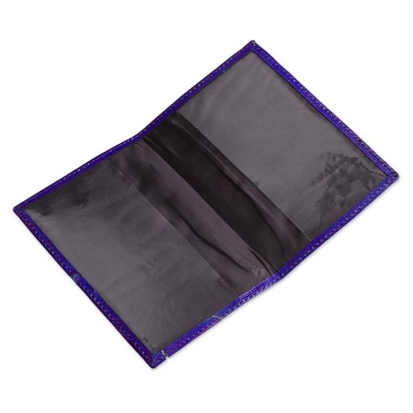 Alternate image for Blue Leather Passport Cover with Hand Painted Flowers Lovely Traveler in Blue