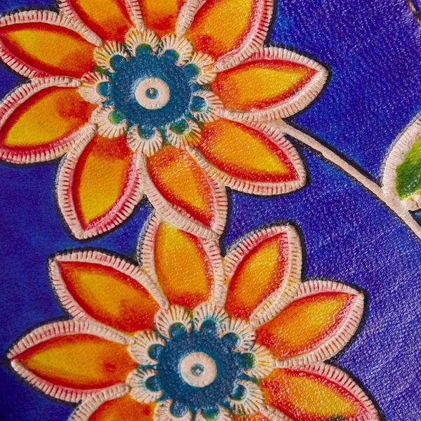 Alternate image for Blue Leather Passport Cover with Hand Painted Flowers Lovely Traveler in Blue
