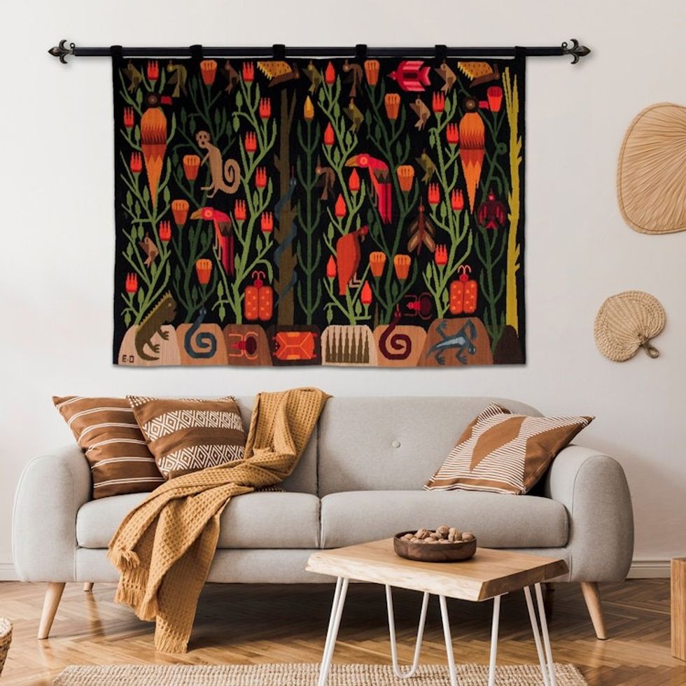 Artisan Hand Loomed Vibrant Wall Hanging Tapestry 'Peruvian Jungle'