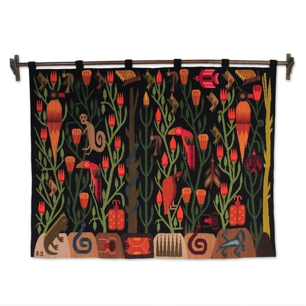 Alternate image for Artisan Hand Loomed Vibrant Wall Hanging Tapestry Peruvian Jungle