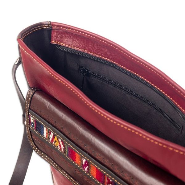 Alternate image for Burgundy Leather Sling Bag with Hand Loomed Wool Accent Route to Adventure
