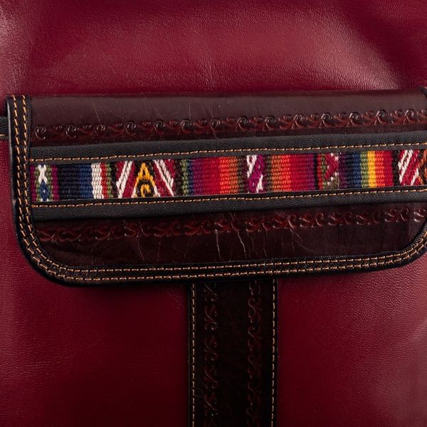 Alternate image for Burgundy Leather Sling Bag with Hand Loomed Wool Accent Route to Adventure