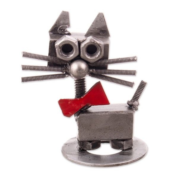 Alternate image for Eco-Friendly Recycled Metal Figurine of a Cat with a Bow Tie Bow Tie Cat