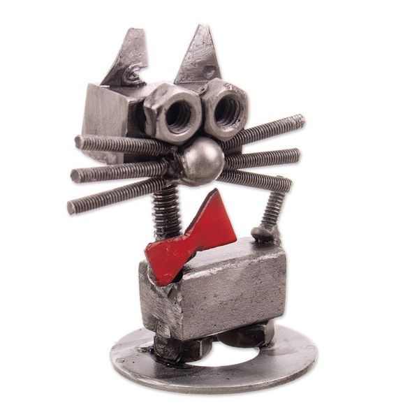 Alternate image for Eco-Friendly Recycled Metal Figurine of a Cat with a Bow Tie Bow Tie Cat