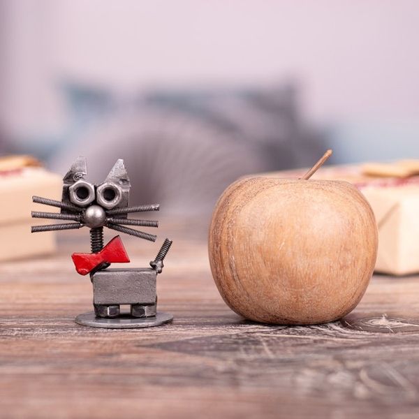 Alternate image for Eco-Friendly Recycled Metal Figurine of a Cat with a Bow Tie Bow Tie Cat
