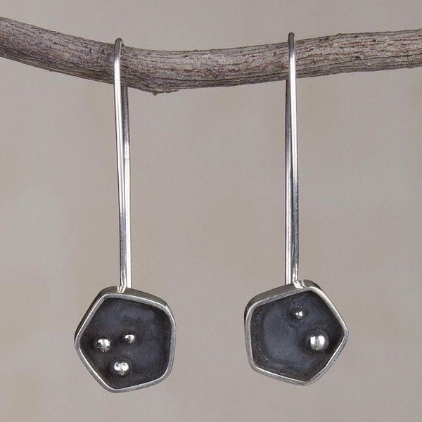 Alternate image for Geometric Sterling Silver Drop Earrings from Peru Pentagon Mystery