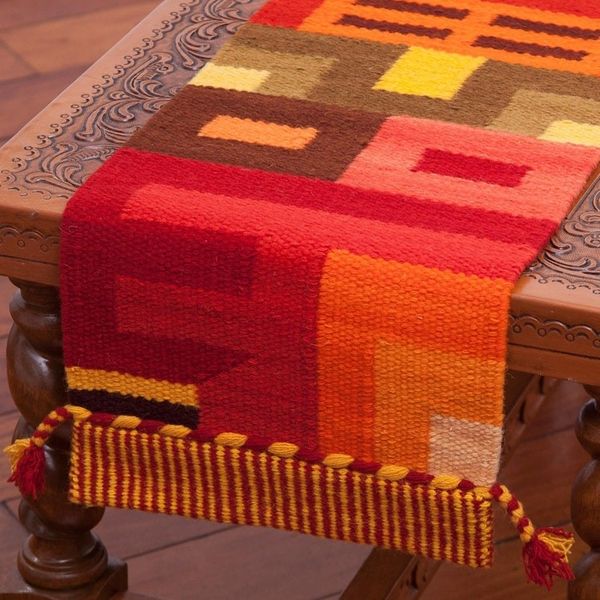 Alternate image for Handwoven Colorful Wool Blend Table Runner from Peru Beauty in Asymmetry