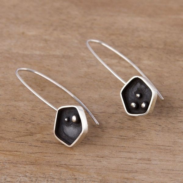 Alternate image for Geometric Sterling Silver Drop Earrings from Peru Pentagon Mystery