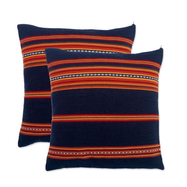 Alternate image for Pair of Handwoven Blue Alpaca Blend Cushion Covers Inca Comfort