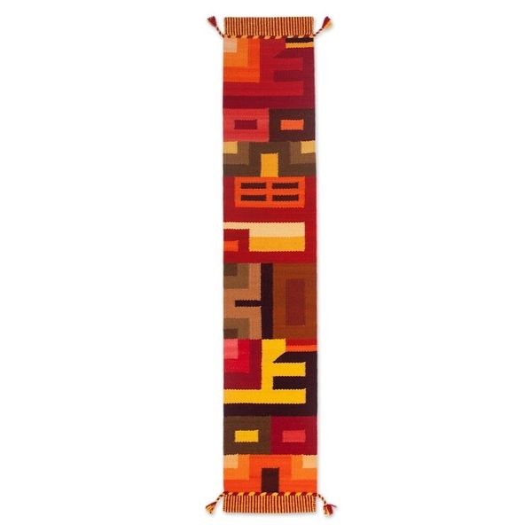 Alternate image for Handwoven Colorful Wool Blend Table Runner from Peru Beauty in Asymmetry