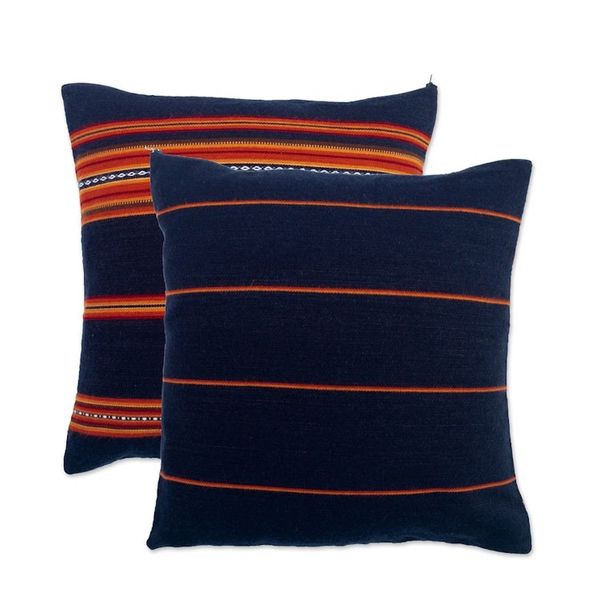 Alternate image for Pair of Handwoven Blue Alpaca Blend Cushion Covers Inca Comfort