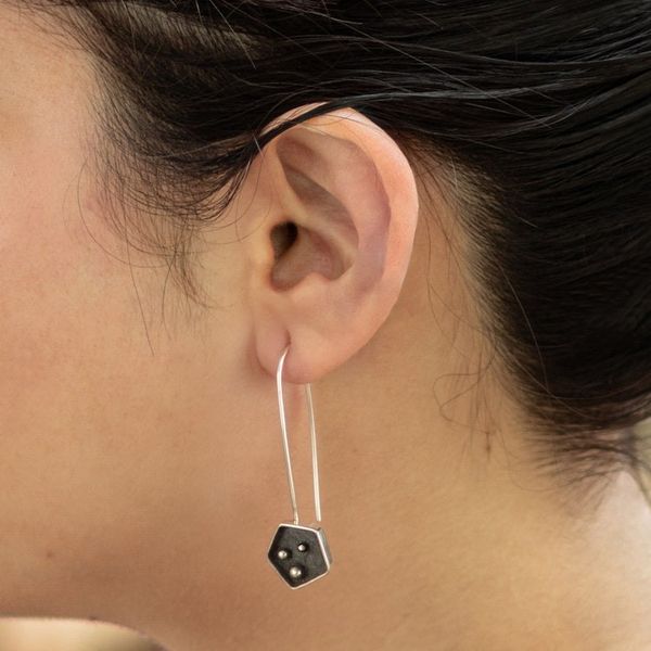 Alternate image for Geometric Sterling Silver Drop Earrings from Peru Pentagon Mystery