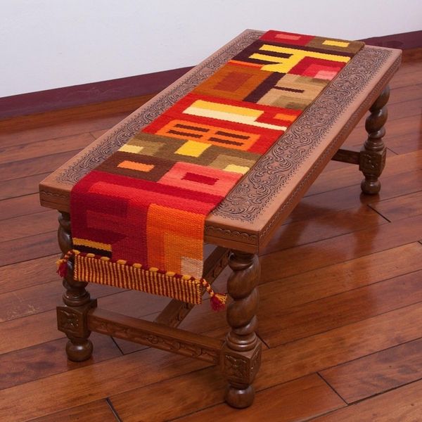Alternate image for Handwoven Colorful Wool Blend Table Runner from Peru Beauty in Asymmetry