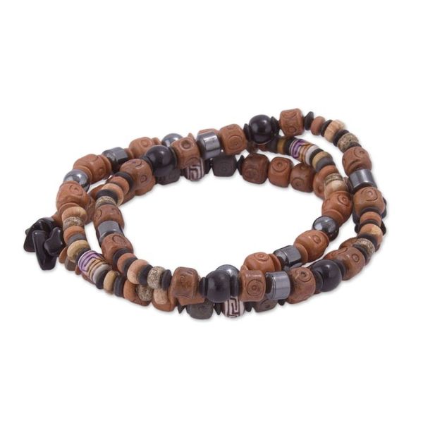 Alternate image for Onyx and Hematite Ceramic Beaded Stretch Bracelet from Peru Andean Spirit
