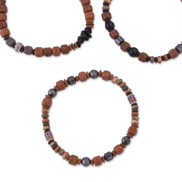 Alternate image for Onyx and Hematite Ceramic Beaded Stretch Bracelet from Peru Andean Spirit