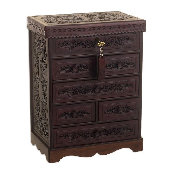 Alternate image for Hand Crafted Leather Jewelry Chest Colonial Flowers