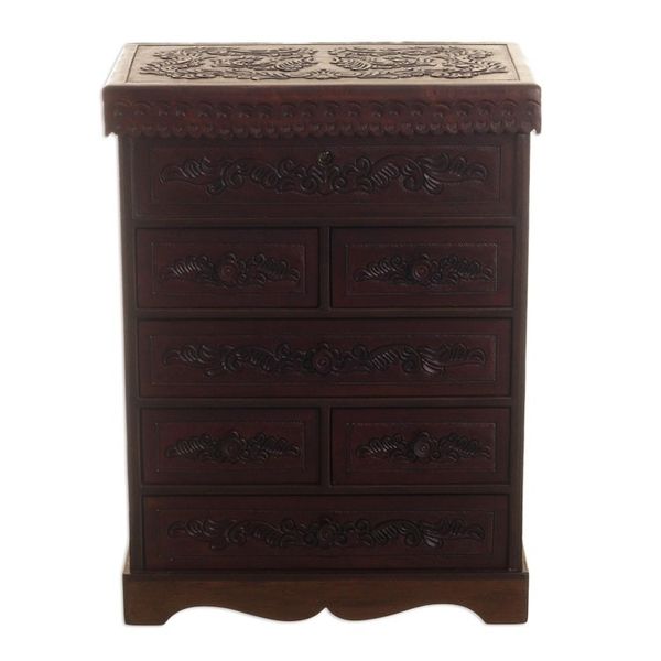 Alternate image for Hand Crafted Leather Jewelry Chest Colonial Flowers