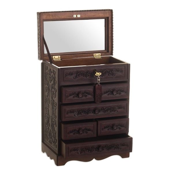 Alternate image for Hand Crafted Leather Jewelry Chest Colonial Flowers