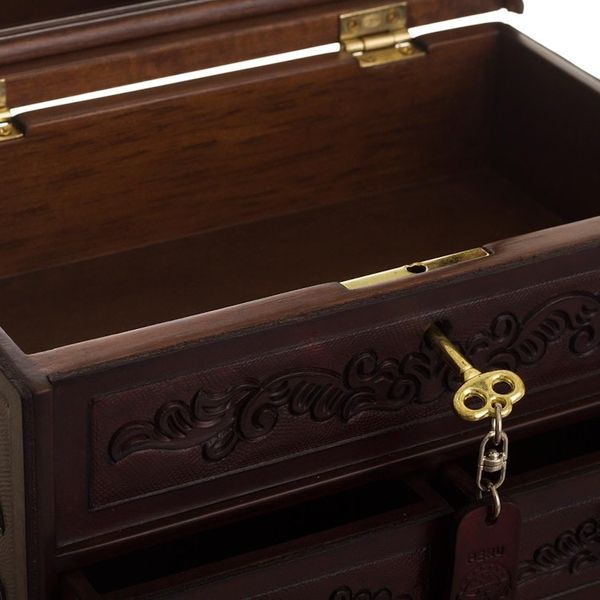 Alternate image for Hand Crafted Leather Jewelry Chest Colonial Flowers