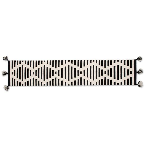 Alternate image for Diamond Motif Wool Table Runner in Black and Antique White Diamond Illusion