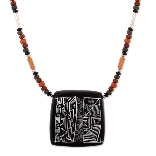 Alternate image for Peruvian Ceramic Pendant Necklace with Silver Beads Night Sky