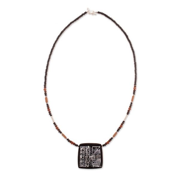 Alternate image for Peruvian Ceramic Pendant Necklace with Silver Beads Night Sky