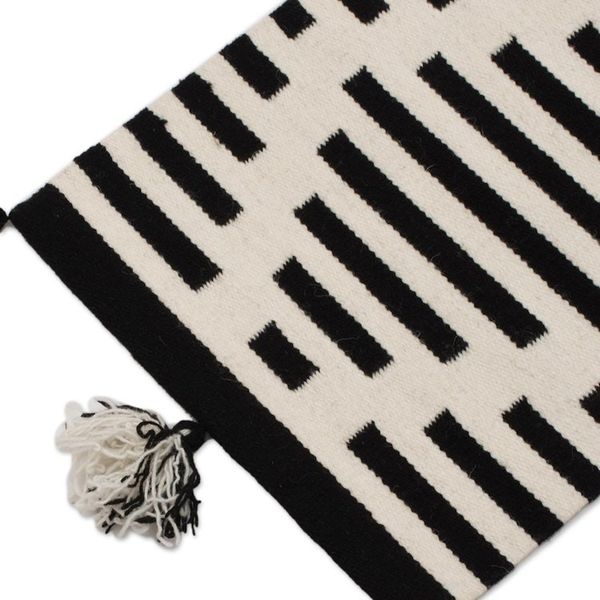 Alternate image for Diamond Motif Wool Table Runner in Black and Antique White Diamond Illusion