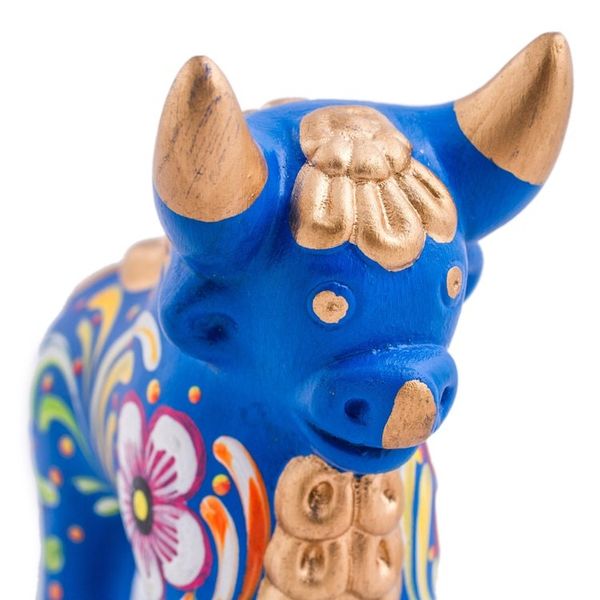Alternate image for Hand Painted Blue Ceramic Bull Sculpture Floral from Peru Blue Pucara Bull