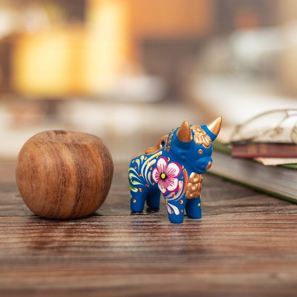 Alternate image for Hand Painted Blue Ceramic Bull Sculpture Floral from Peru Blue Pucara Bull
