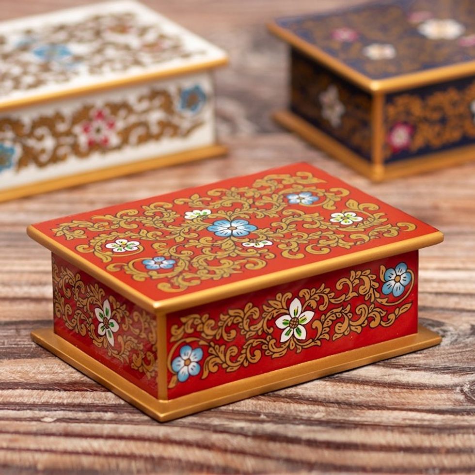 Reverse Painted Glass Floral Decorative Box from Peru 'Fancy Florals'