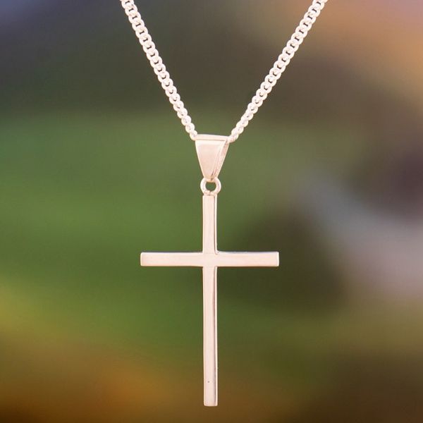 Alternate image for Sleek Minimalist Sterling Silver Cross Necklace Eternal God