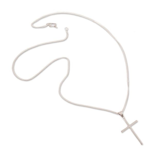 Alternate image for Sleek Minimalist Sterling Silver Cross Necklace Eternal God