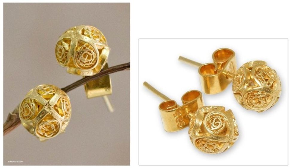 Handcrafted Gold Plated Filigree Stud Earrings 'Morning Light'