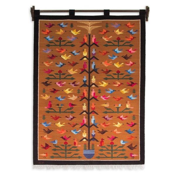 Alternate image for Unique Tree of Life Bird Tapestry from Peru Tree of Happiness