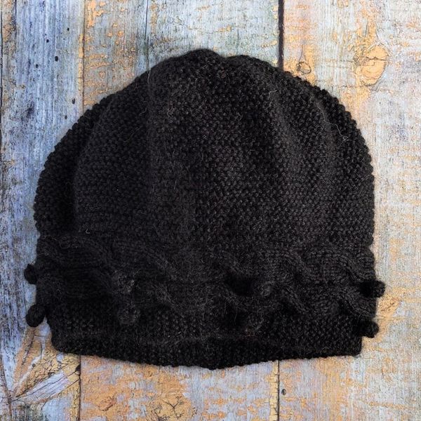 Alternate image for Knit 100 Alpaca Hat in a Black Tone Handcrafted in Peru Crossed Paths in Black