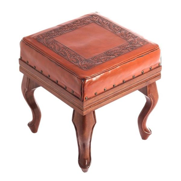 Alternate image for Leather and Wood Ottoman Inca Frieze