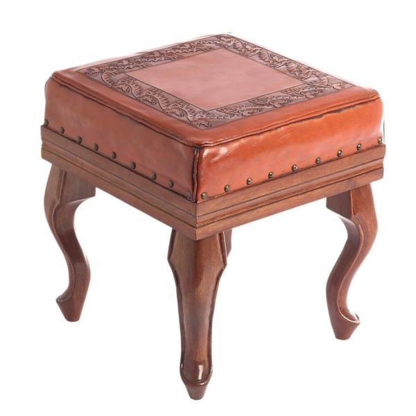 Alternate image for Leather and Wood Ottoman Inca Frieze